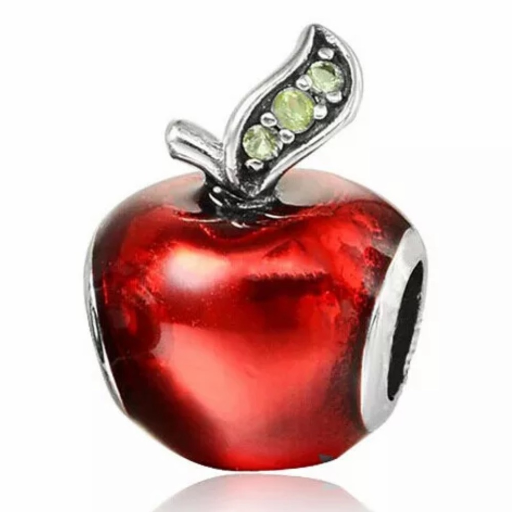 NEW•Red Apple w/green CZ DIY charm/ bead